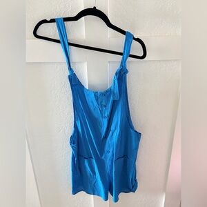 Bright Blue Button-Front Sleeveless Jumpsuit